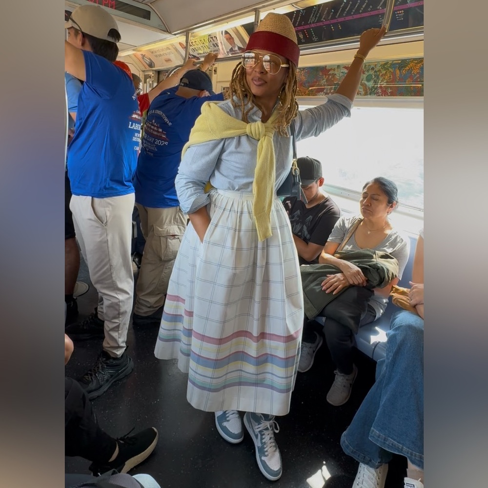 Vintage White Plaid A-Line Skirt with Pastel Stripes